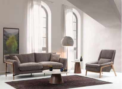 Sofas Sofagarnitur 3 Sitzer Sessel Dreisitzer Stoff Wohnzimmer Grau