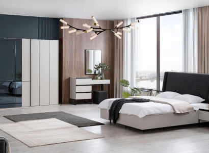 Schlafzimmer Garnitur Doppelbett Bett Nachttische Holz Set 7tlg Weiß