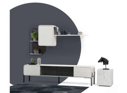 Wohnwand RTV Lowboard Regale Schrank TV Ständer Set Holz Modern Weiß