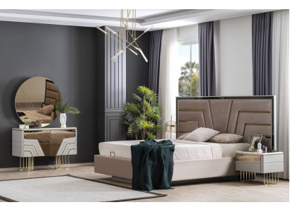 Schlafzimmer Set Bett 2x Nachttische Kommode Spiegel Luxus Set 5tlg