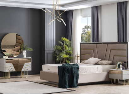 Schlafzimmer Set Bett 2x Nachttische Kommode Spiegel Luxus Set 5tlg