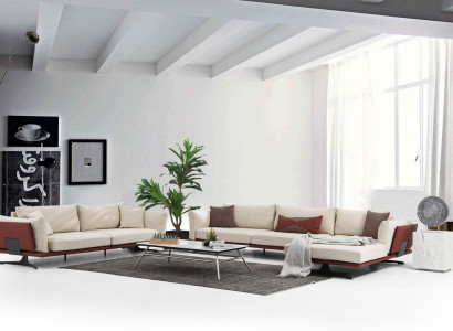 Sofagarnitur Ecksofa L-Form 3 Sitzer Beige Modern Stoff Sofas Set Eck