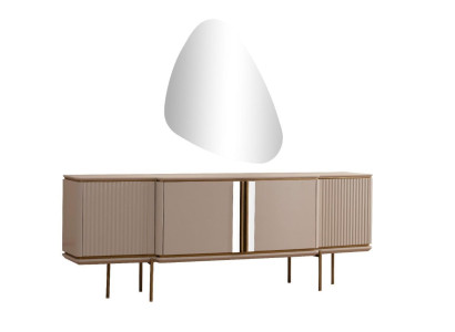 Beige Esszimmer Anrichte 2-türig Luxuriöser Spiegel Moderne Holz Möbel