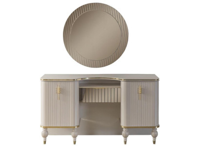 Beiger Schminktisch Designer Frisiertisch Kosmetiktisch Konsole Spiegel