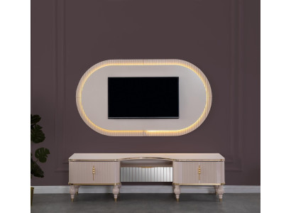 Moderne Beige Wohnwand Garnitur Designer RTV-Lowboard Wandpanel 2tlg