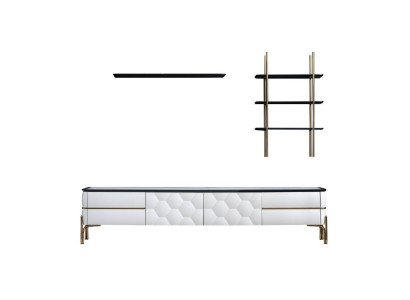 Weißer TV-Schrank Designer 2x Regale Wohnzimmer Stilvoller Set 3tlg Neu