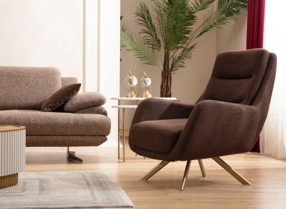 Brauner Velour Sessel Moderner Armlehnensessel Wohnzimmer Textil Möbel