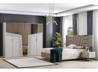 Moderner Schlafzimmer Set Designer Bett 2x Nachttische Kleiderschrank 