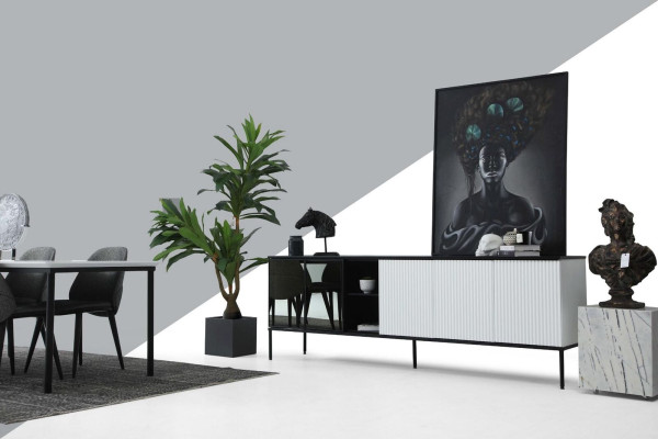  Esszimmer Gruppe Esstisch Stühle Sideboard Tisch Holz Set 6tlg Weiß