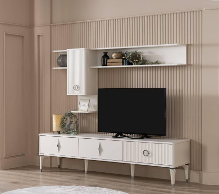 Komplette TV Ständer Schrank RTV Lowboard Wohnzimmer Regale Weiß Holz