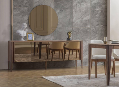 Braune Esszimmer Glas Anrichte Moderner Spiegel Komplettes 2tlg Set Neu