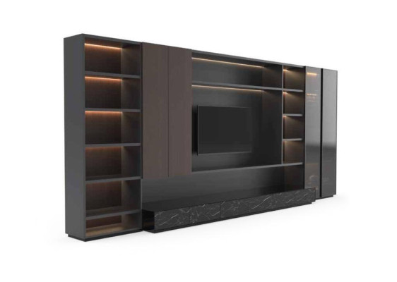 Moderne Wohnwand Wohnzimmer Schrankwand Modern braun Holz Schrank