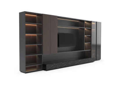 Moderne Wohnwand Wohnzimmer Schrankwand Modern braun Holz Schrank