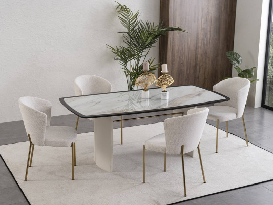 Weißes Esszimmer Set Designer Esstisch 4x Stühle Holz Möbel Luxus 5tlg