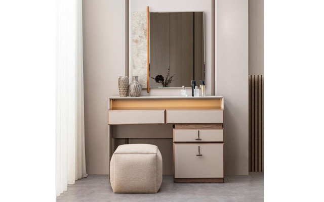 Garnitur Schminkkonsole Schminktisch Spiegel Konsolentisch Grau 3tlg