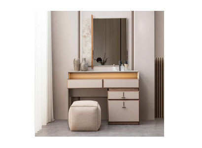 Garnitur Schminkkonsole Schminktisch Spiegel Konsolentisch Grau 3tlg