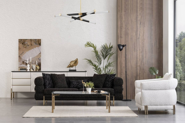 Wohnzimmer Sofa Set Designer Schwarzer Luxus Dreisitzer Weißer Sessel