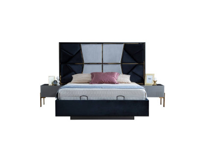 Graue Schlafzimmer Garnitur Designer Doppelbett 2x Nachttische 3tlg Neu