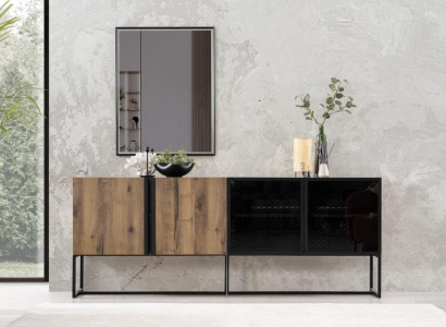Anrichte Sideboard mit Spiegel Gruppe Kommode Holz Braun Esszimmer