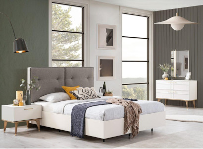 Schlafzimmer Garnitur Doppelbett Komplette Bett Weiß Stoff 3tlg Modern