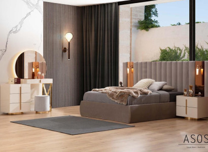 Stilvolles Schlafzimmer Set Designer Schminktisch Holz 2x Nachttische