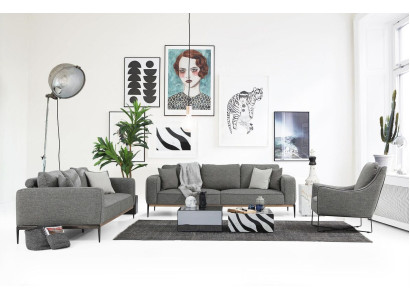 Sofagarnitur 431 Sitzer Sofa Modern Stoff Set Grau Gruppe Wohnzimmer