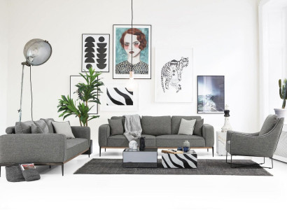 Sofagarnitur 431 Sitzer Sofa Modern Stoff Set Grau Gruppe Wohnzimmer
