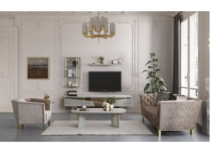 Moderne Graue Wohnzimmer Garnitur Luxus TV-Schrank Wandschränke Regale