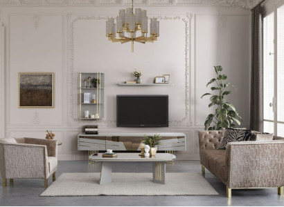 Moderne Graue Wohnzimmer Garnitur Luxus TV-Schrank Wandschränke Regale
