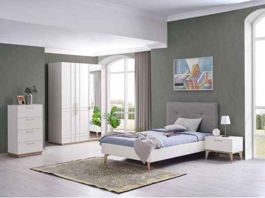 Garnitur Kinderzimmer Kinderbett Jugendbett Bett Set 4tlg Weiß Holz