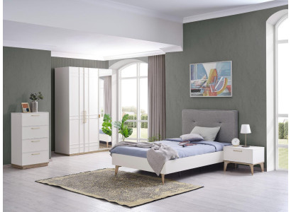 Garnitur Kinderzimmer Kinderbett Jugendbett Bett Set 4tlg Weiß Holz