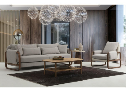 Sofagarnitur 41 Sitzer Sessel Viersitzer Modern Stoff Grau Set Design