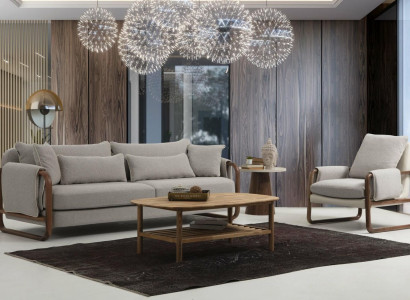 Sofagarnitur 41 Sitzer Sessel Viersitzer Modern Stoff Grau Set Design