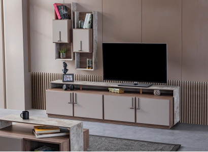 TV Ständer Wandschränke Sideboard RTV Lowboard Grau Wohnzimmer Holz