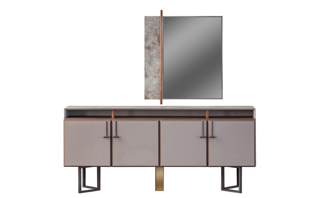 Garnitur Sideboard mit Spiegel Anrichte Schrank Holz Kommode Grau