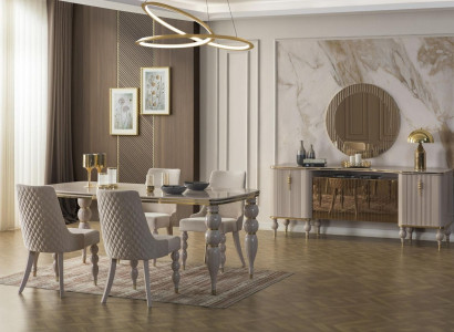 Beige Essgruppe Designer Esszimmer Möbel Esstisch Stühle Sideboard 9tlg