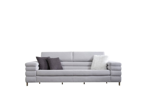 Grauer Dreisitzer Luxus 3-er Sofa Wohnzimmer Möbel Holzgestell Couch
