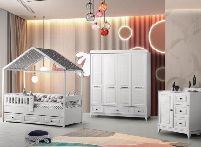 Modern Komplett Jugendzimmer Luxus Kinderzimmer Set 3tlg Weiß Farbe neu удаление
