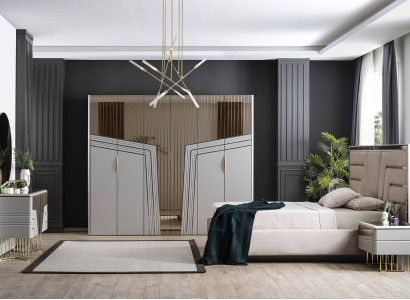 Modern Schlafzimmer Set Luxus Bett 2x Nachttische Kleiderschrank 6tlg.