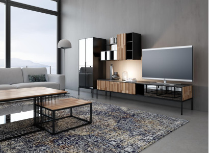 Wohnwand TV Ständer RTV Lowboard Vitrine Holz Modern Braun Wohnzimmer