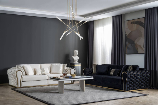 Schwarz Weiße Sofagarnitur 3+3 Designer Sitzer Luxus Polster 2x Sofas