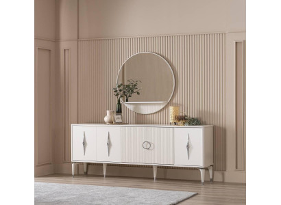 Sideboard Anrichte mit Spiegel Gruppe Kommode Holz Weiß Esszimmer