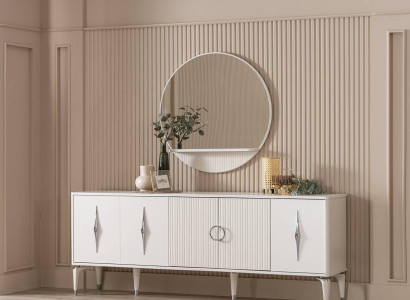 Sideboard Anrichte mit Spiegel Gruppe Kommode Holz Weiß Esszimmer