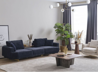 Blauer Dreisitzer Weißer Sessel Designer Wohnzimmer Sofagarnitur 2tlg
