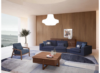 Blau Sofagarnitur Set Dreisitzer Sofas Wohnzimmer Sessel Modern Design Textil