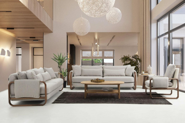 Sofagarnitur 431 Sitzer Sessel Modern Stoff Grau Set Wohnzimmer Gruppe