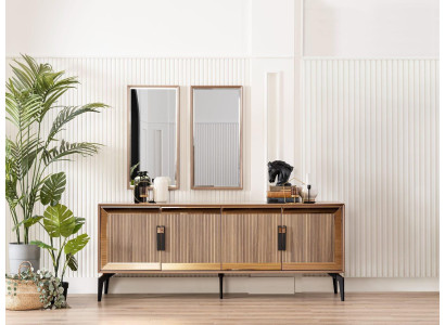 Sideboard Anrichte mit Spiegel Gruppe Kommode Holz Gold Esszimmer