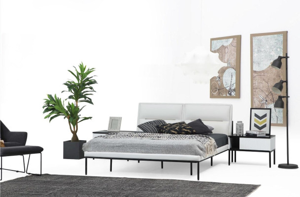 Garnitur Schlafzimmer Doppelbett Bett Nachttische Weiß Set 3tlg Modern