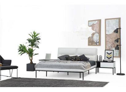 Garnitur Schlafzimmer Doppelbett Bett Nachttische Weiß Set 3tlg Modern