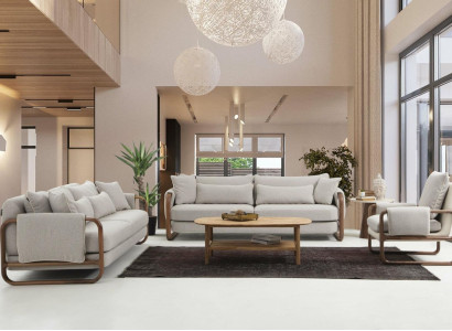 Sofagarnitur 331 Sitzer Sessel Dreisitzer Modern Stoff Grau Set Design